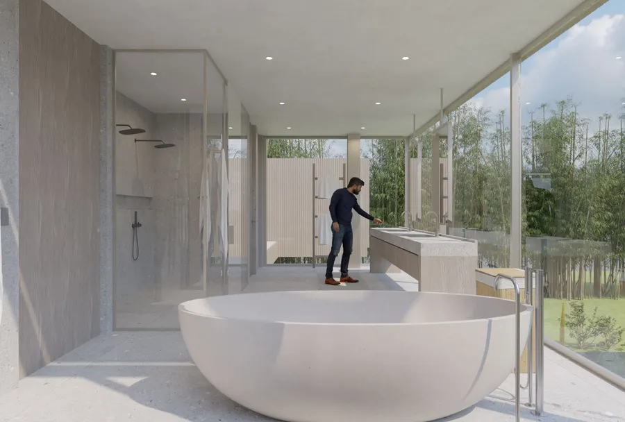 620 Adelaide Drive, Santa Monica, CA: Bathroom with freestanding tub (rendering)