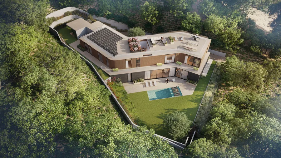 963 Roscomare Road, Bel Air, CA: Aerial (rendering)